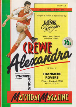 Crewe Alexandra v Tranmere Rovers Match Programme 1990-04-06